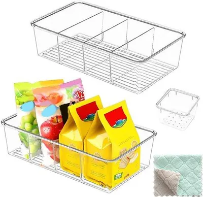 Obrázek produktu pro Sada organizérů do ledničky, 3dílná, stohovatelná, 4 přihrádky, na čaj, svačiny, bylinky
