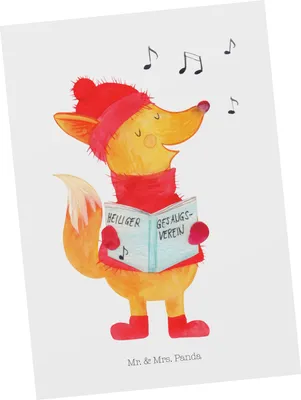 Produktbild von Mr. & Mrs. Panda Postkarte Fuchs Sänger - Weiß - Geschenk, Singen, Postkarten, Weihnachten, Fotokarte, Grußkarte, Ansichtskarte, Weihnachtslieder, Winter, Ansichtskarten