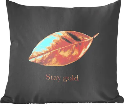 Produktbild von MuchoWow® Zierkissen Sofakissen Wohnzimmer Dekokissen 60x60 cm Blatt - Gold - Zitate - Sitzfläche - Foto Polster