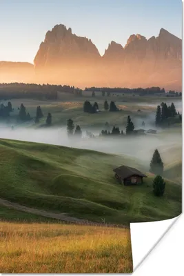 Produktbild von MuchoWow® Poster Berg - Nebel - Landschaft 120x180 cm - Kunstposter