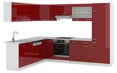 Produktbild von Eckküche Vicco R-Line Rot Hochglanz/Weiß 287 x 227 cm ohne Arbeitsplatte, Model 30528