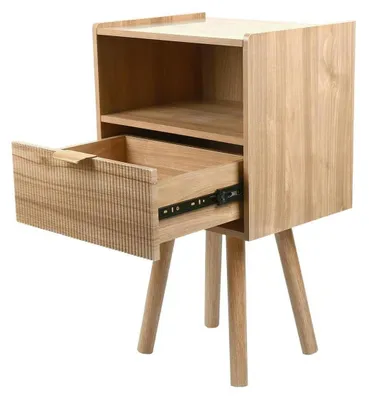 Immagine prodotto di Tavolino da notte con cassetto e ripiano aperto, dimensioni 42 x 30 x 65 cm, colore marrone