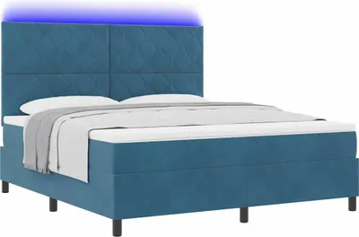 Produktbild von LED Boxspringbett mit Matratze Dunkelblau 180 x 200 cm Samt