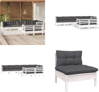 Produktbild von vidaXL 9 tlg. Garten Lounge Set mit Kissen Weiß Kiefer Massivholz - Garten-Lounge-Set - Garten-Lounge-Sets - Gartenmöbel-Set - Gartenmöbel-Sets