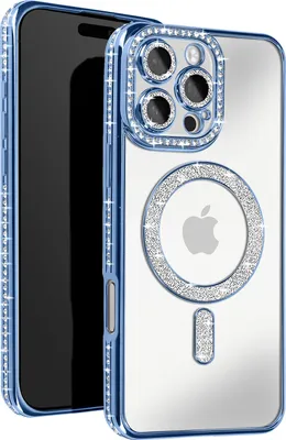 Produktbild von Avizar, Diamant-Hülle für iPhone 16 Pro – MagSafe-Schutz mit Strass-Rand, Hellblau