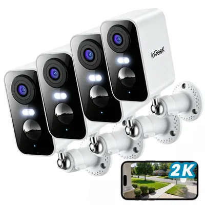 Zdjęcie produktu dla Kamera monitoringu 2K, zewnętrzna, zasilana akumulatorem, kamera IP Wi-Fi, kolorowy obraz w nocy, z detektorem ruchu PIR, 2,4 GHz Wi-Fi, zestaw 4 sztuki