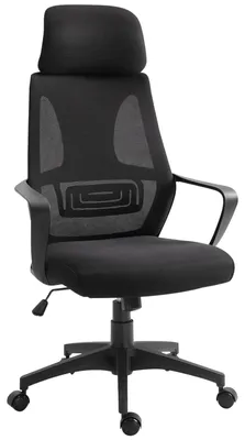 Obrázek produktu pro Kancelářská židle - Ergonomická židle k psacímu stolu - Nastavitelná výška - Funkce naklápění - Opěrka hlavy - Polstrovaná - Otočná - Černá