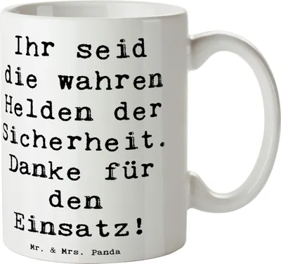 Produktbild von Mr. & Mrs. Panda Teetasse Spruch Sicherheitsdienst Helden - Weiß - Geschenk, Anerkennung, Aufmerksamkeit, Becher, Danke sagen, Tasse, Trinkbecher, Keramiktasse, Bedanken