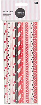 Produktbild von Papierstrohhalme, Rot/Schwarz/Rosa 24 Stück