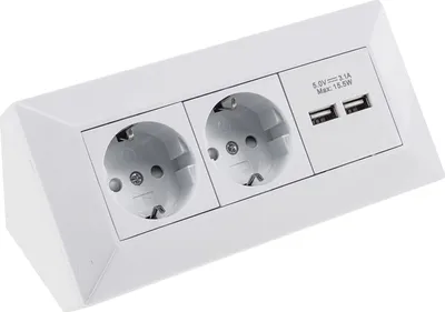 Zdjęcie produktu dla Gniazdo narożne blokowe, 2-krotne, USB-A, 3.1A, białe