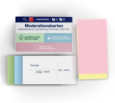 Produktbild von Magnetoplan 111151590, Blau, Grün, Pink, Weiß, Gelb, Rechteck, 200 mm, 95 mm, 250 Stück(e)