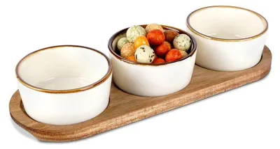 Produktbild von 3er-Set Schalen auf Akazientablett für Snacks und Dips