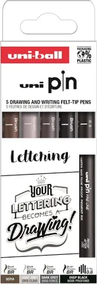Productafbeelding van uni-ball Penetui - Set van 5 - Gekalibreerde markers - 0,8 mm - Zwart/grijs/sepia-set