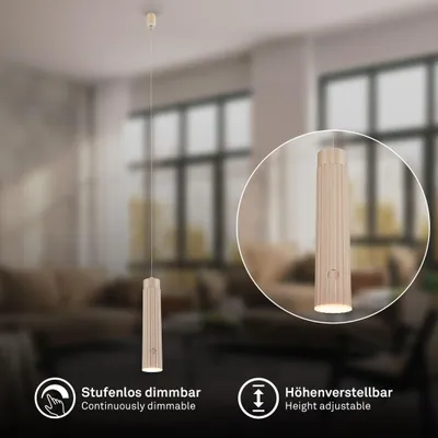 Immagine prodotto di Briloner Lampada a sospensione a batteria regolabile in altezza Ø4,5x20,5 cm 3,5W 280lm 3000 K bianco caldo dimmerabile beige - Lampadario sala da pranzo cucina soggiorno