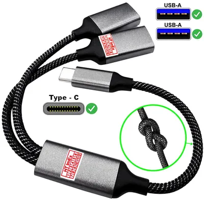Produktbild von USB-C-Stecker auf zwei USB-Buchsen Kabeladapter, 27 cm, USB-OTG-Ladeverteiler