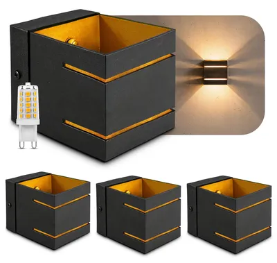 Produktbild von SSC-LUXon 4 Stück KOURA Wandlampe schwarz gold – moderne Wandstrahler Innenbereich inkl.G9 LED 3W warmweiß dimmbar - dekorative Beleuchtung