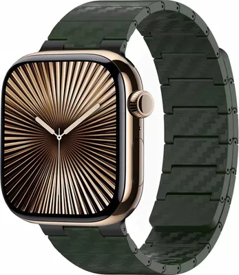 Produktbild von Für Apple Watch Series 11 10 46mm / 9 8 7 45 / 6 SE 5 4 44mm Carbonfaser Magnetisches Armband Grün