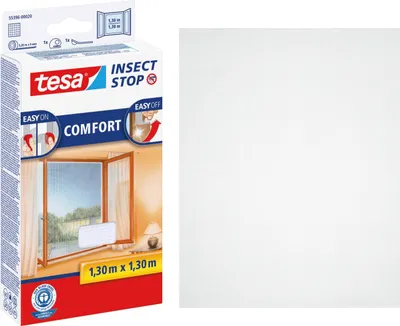 Produktbild von tesa Fliegengitter Comfort Insektenschutz Fenster ohne Bohren grau 1,3 x 1,3 m
