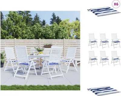 Produktbild von vidaXL Gartenstuhl-Kissen 6 Stk. Blau & Weiß Gestreift 40x40x3cm Stoff -  Sitzpolster