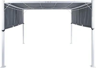 Obrázok produktu pre BELIANI Pergola sivý polyester oceľový rám 310 x 310 cm látkové tienidlo solárne LED svetlá záhradný prístrešok