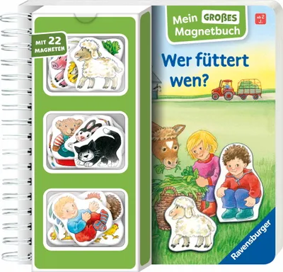 Produktbild von Ravensburger Buch Pappbilderbuch Mitmachen Mein großes Magnetbuch Wer füttert wen? 42160
