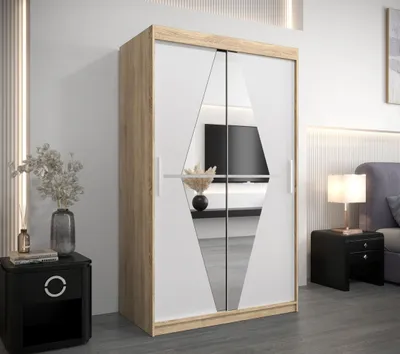 Obrázek produktu pro Šatní skříň se zrcadlem KAMILA - šířka 120 cm, dub sonoma / bílá