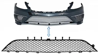 Productafbeelding van Voorste middenonderste grille voor Mercedes S-klasse W222, modeljaren 2013-2017, met S63-uitstraling, glanzend zwart.