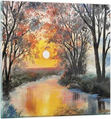 Produktbild von Bilder auf glas - Einteilig - Fluss Sonne Bäume - 30x30cm - Glasbilder - Wandbilder - Bilder - zum Aufhängen bereit - Wanddekoration aus Glas - Glas Bilder - Wandbild auf Glas - GAC30x30-4190