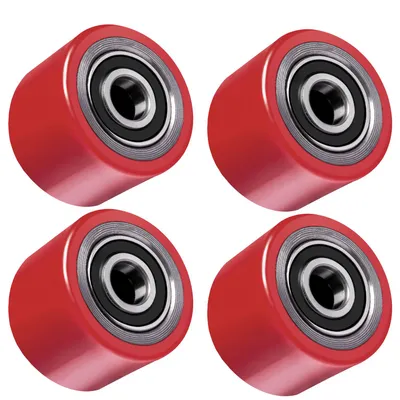 Produktbild von 4 tlg. Set Hubwagenrollen Polyurethan 82 x 50 mm, Tragkraft 500 KG, Achse 20 mm inkl. Kugellager Rollen für Hubwagen Ersatzrollen, Rot