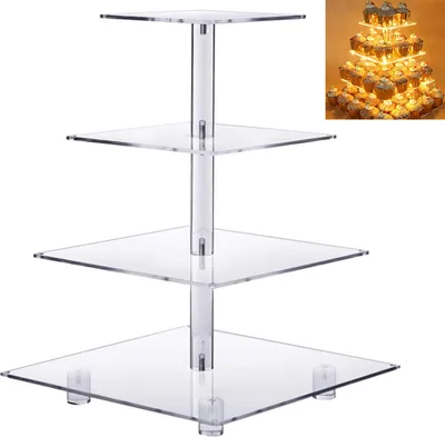 Produktbild von 4 Ebenen LED LED Light String Cupcake Acryl -Displayhalter -Stand Party Dekoration-Warmweißes Licht