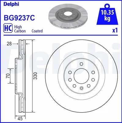 Produktbild von 2x DELPHI Bremsscheibe BG9237C für OPEL Corsa E Schrägheck (X15) 45mm 330mm