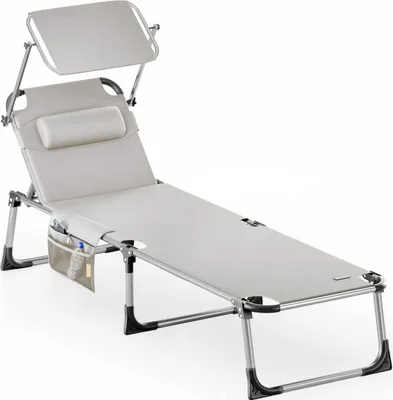 Image de Casaria Chaise longue de jardin Malta Crème 210cm Transat avec Pare-soleil réglable bain de soleil pliable de plage camping