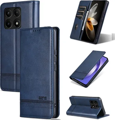 Obrázek produktu pro Kožené pouzdro pro Xiaomi Redmi K70 / K70 Pro, skládací peněženkové pouzdro s magnetickým uzávěrem a stojánkem modré