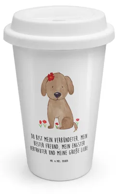 Produktbild von Mr. & Mrs. Panda Thermobecher Hund Dame - Weiß - Geschenk, Kaffeebecher To Go, ToGo, Hunde, Sprüche, Hundeglück, Liebe, Becher, Niedlich, Liebenswert, Mehrwegbecher