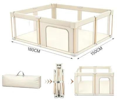 Image de Parc de jeux pliable pour bébé - 150 x 180 cm - Métal - Maille respirante - Adapté pour une utilisation intérieure et extérieure - Barrière de sécurité