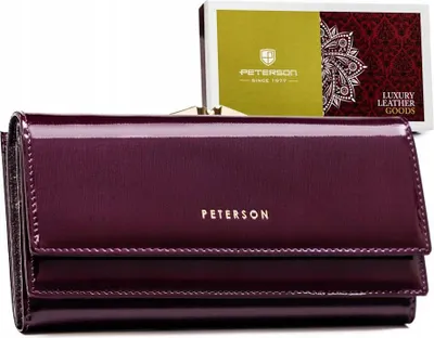 Produktbild von Peterson | Große Ledergeldbörse, für Frauen, mit RFID, Naturleder, Violette, 18.5x10 cm