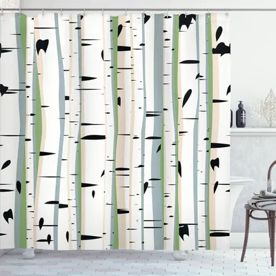 Produktbild von ABAKUHAUS Baum Duschvorhang, Stämme der Birken-bunten dichten Walddesign-botanischen Frühlings-Jahreszeit-Illustration, 175 x 240 cm, Mehrfarbig