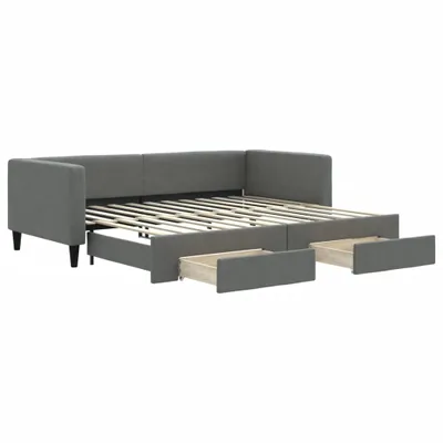 Produktbild von vidaXL Tagesbett Ausziehbar mit Schubladen Dunkelgrau 90x200 cm Stoff