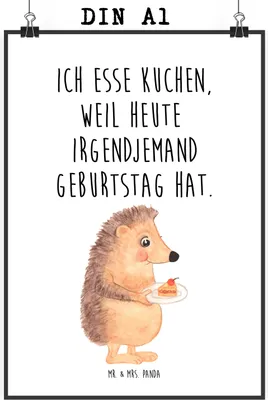 Produktbild von Mr. & Mrs. Panda Bild Igel Kuchenstück DIN A1 - Weiß - Geschenk, Kuchen Backen, Lustige Sprüche, Geburtstagskuchen, Wanddekoration, drucke, Torte, Wandbild, Essen Spruch
