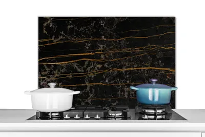Obrázok produktu pre MuchoWow® Splashback Kuchyňa - Kuchynský backsplash - Ochrana steny pre sporák a drez Mramor - čierny - zlatý - žila 90x60cm Alu-Dibond (alternatíva k