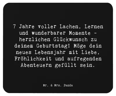 Produktbild von Mr. & Mrs. Panda Mauspad Spruch 7. Geburtstag - Schwarz - Geschenk, 7 Jahre alt, laptop mousepad, Geburtstagsfeier, Alter, Happy Birthday, Geburtstagsdekoration, pc