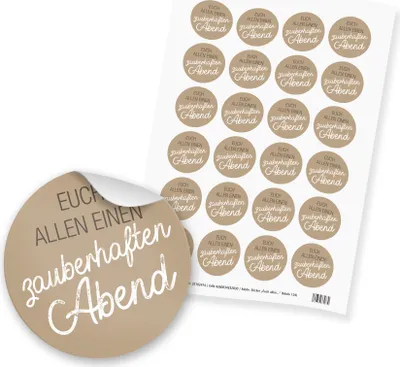 Produktbild von itenga 24x Sticker "Euch allen einen zauberhaften Abend" (Motiv 129) braun weiß
