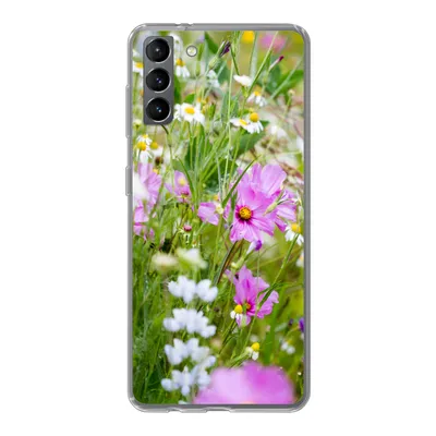 Produktbild von MuchoWow® Handyhülle Schutzhülle Hülle für Samsung Galaxy S21 Plus Blumen - Natur - Grün - Gras - Lila - Weiß Silikon Softcase Handy Hülle - Handy-Tasche