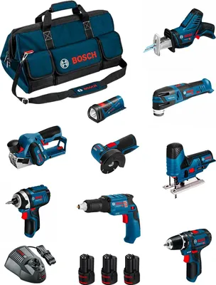 Image de BOSCH Kit BMKB9-28CD3 (GSR12V-15+GTB12V-11+GDR12V-105+GWS12V-76+GST12V-70+GOP12V-28+GSA12V-14+GLI12V-80+GHO12V-20+3x2,0Ah...)