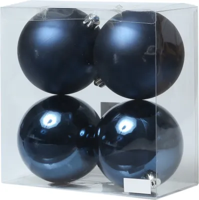 Christbaumkugel - Weihnachtsbaumkugel - bruchfest - D: 10cm - glänzend, matt - dunkelblau - 4er Set