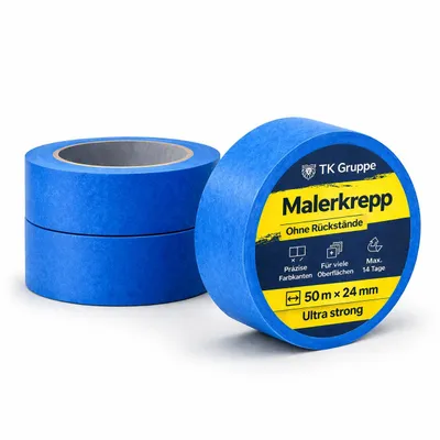 Produktbild von 3x Malerkrepp 50 m x 24 mm – Kreppband Klebeband Abklebeband Painty Tape für Streichen & Malerarbeiten