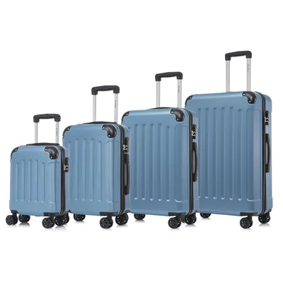 Produktbild von Suitcase Set, Rollkoffer Handgepäck, Kofferset, mit 4 Rollen 360°, Hartschalenreise Zahlenschloss, Weicher Gummigriff (4er Set, S,M,L&XL,Grau Blau)
