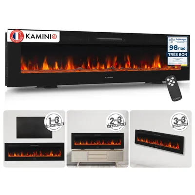 Image de Cheminée électrique KAMINIO MARLON - Cheminée électrique 3 en 1 avec chauffage, effet flamme 3D, 12 couleurs de flammes, télécommande - 70 pouces, Image générée par une IA