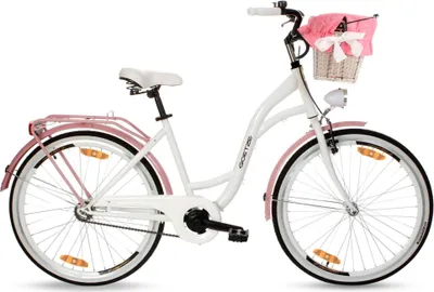 Produktbild von Goetze Style 26 Zoll City Bike, 43 cm Tiefeinsteiger, 1-Gang mit Rücktrittbremse hinten & V-Bremse vorne, LED-Beleuchtung, Rattankorb mit Bezug