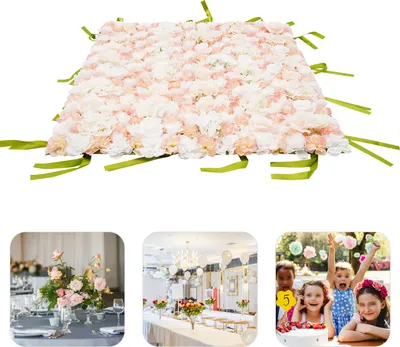 Image de Panneaux muraux de fleurs artificielles, tapis mural de fleurs Rose de soie Panneaux de fleurs, fond mural de fleurs artificielles